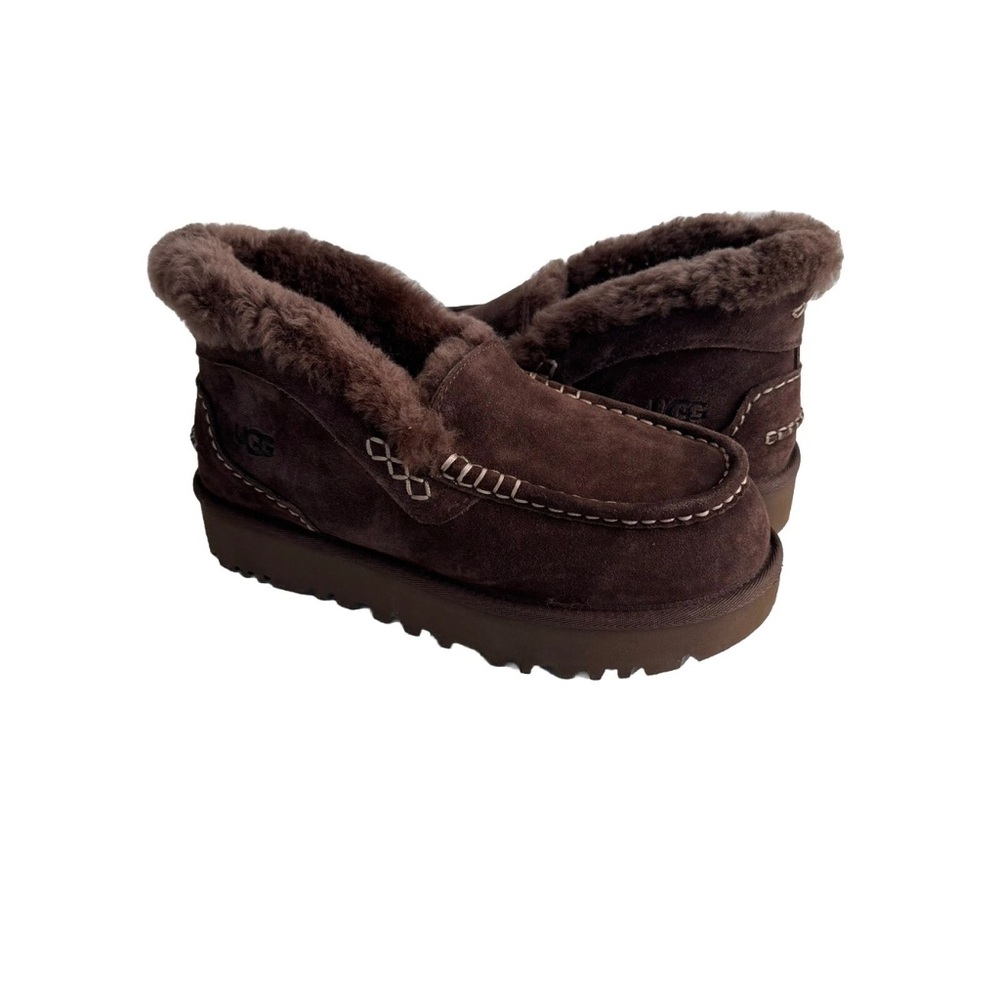 UGG WOMEN ANSLEY PARC HICKORY SUEDE PLATFORM SHOES